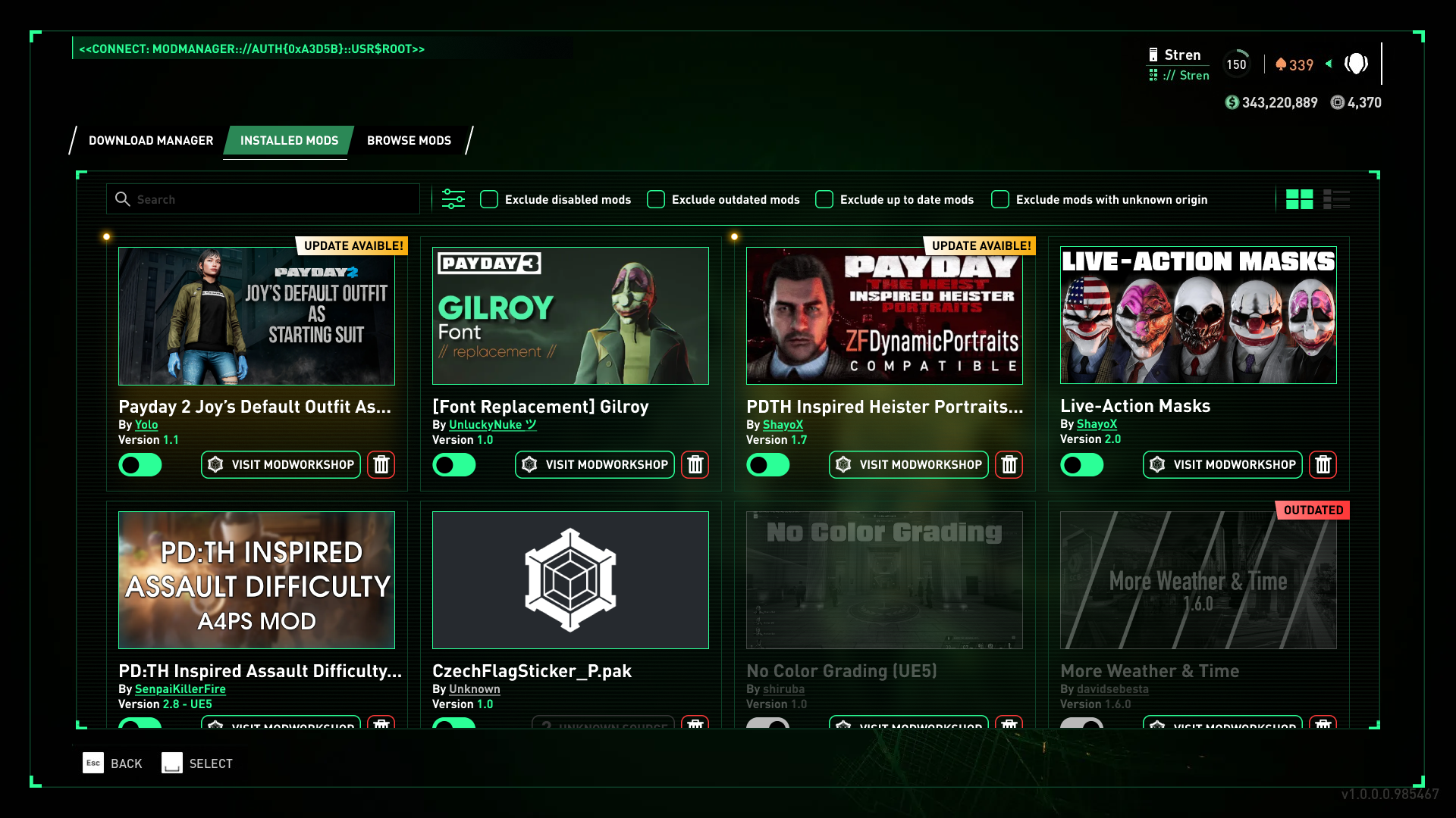 Concept Mod Manager screen