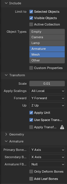Skeletal mesh export Setup