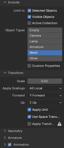Static mesh export Setup