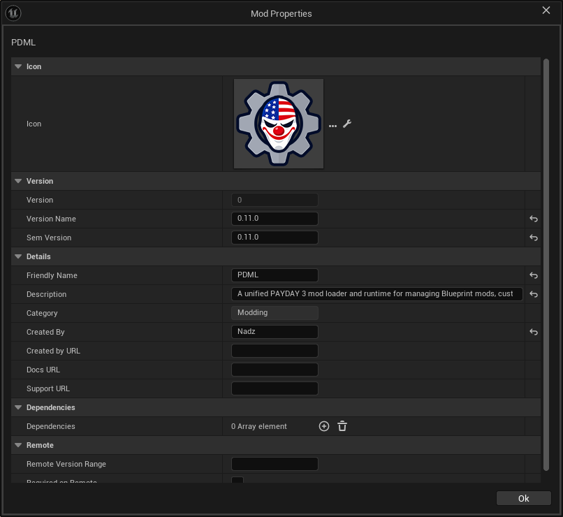 CrimeForge mod properties window
